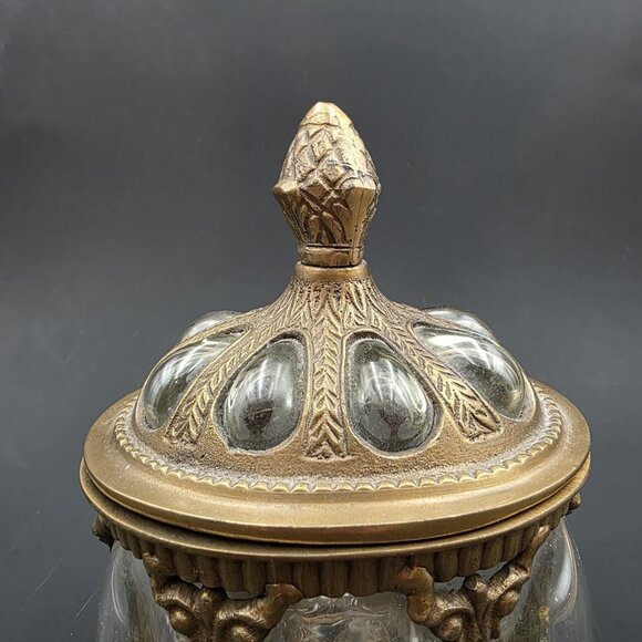 Baroque Brass & Hand Blown Bubble Glass Lidded Dome Caged Apothecary Jar Vintage - Picture 8 of 14